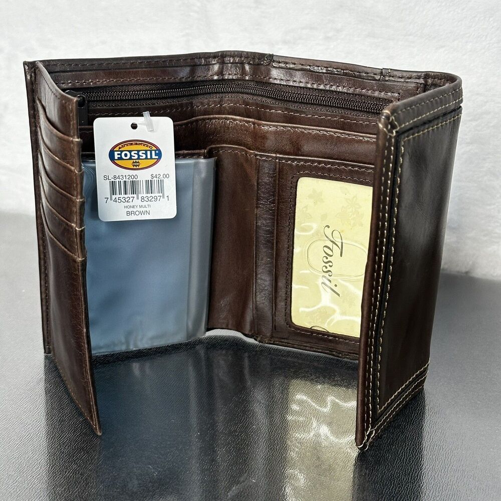 Fossil Women's Multi Fold Leather Wallet Card Holder Honey Brown New With Tags